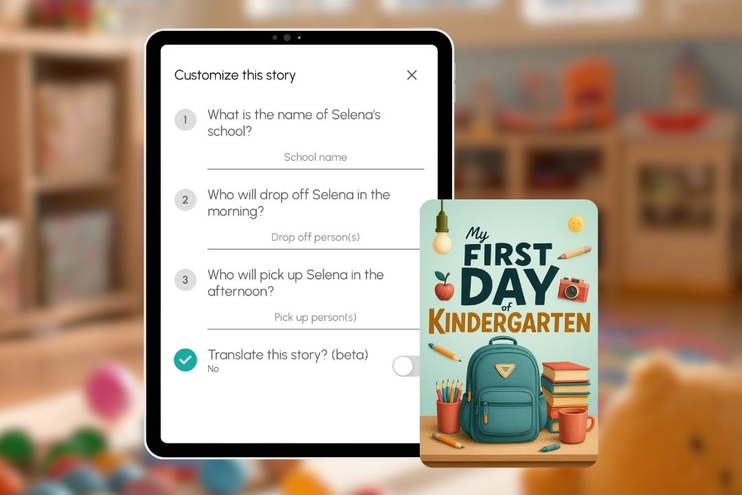 Story customizations for a story about first day of kindergarten